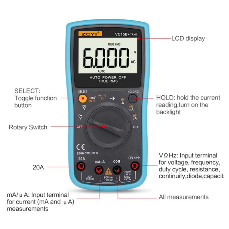 Цифровой мультиметр VC15B + 6000 отсчетов|Мультиметры| |