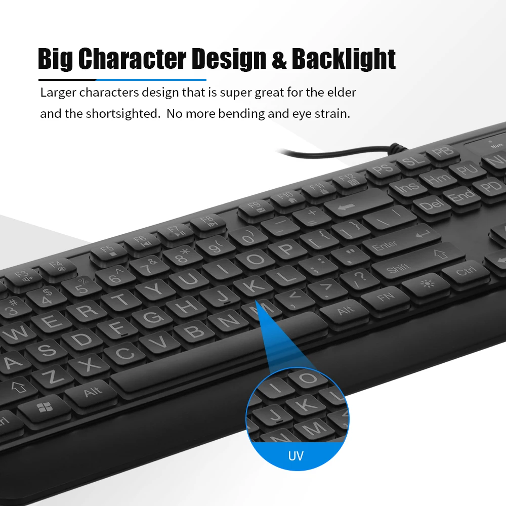 Проводная большая клавиатура с 104 клавишами белая Бесшумная объемными буквами и