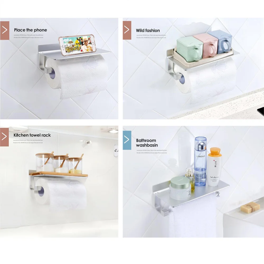 

Space Aluminum Holder Tissue Rolls Storage Shelf Wall Mounted Mobile Phone Storage Rack Bathroom Accessories (Silve