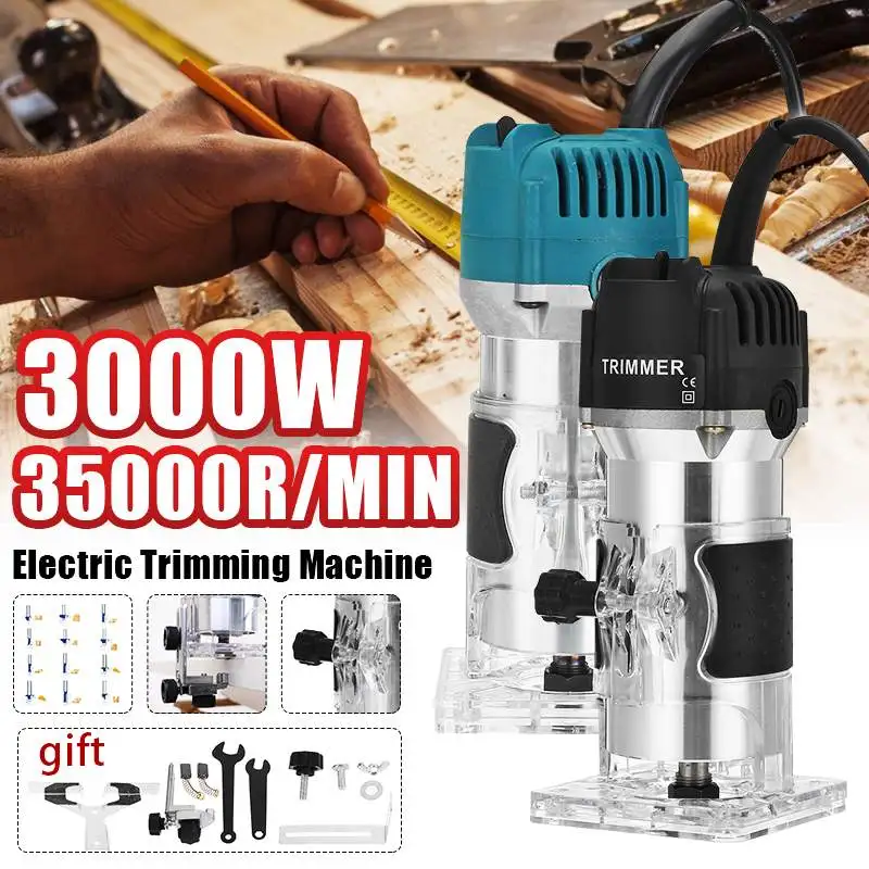 

3000W Woodworking Electric Trimmer Wood Milling Engraving Slotting Trimming Machine Hand Carving Machine Wood Router 35000rpm