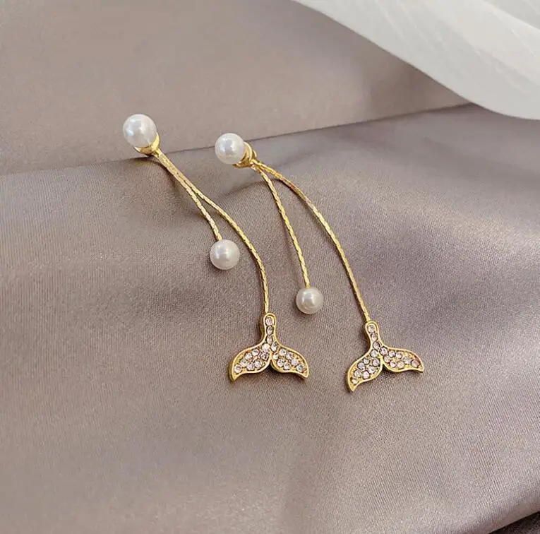 Длинные серьги рыбий хвост в виде морской звезды имитация Красного жемчуга