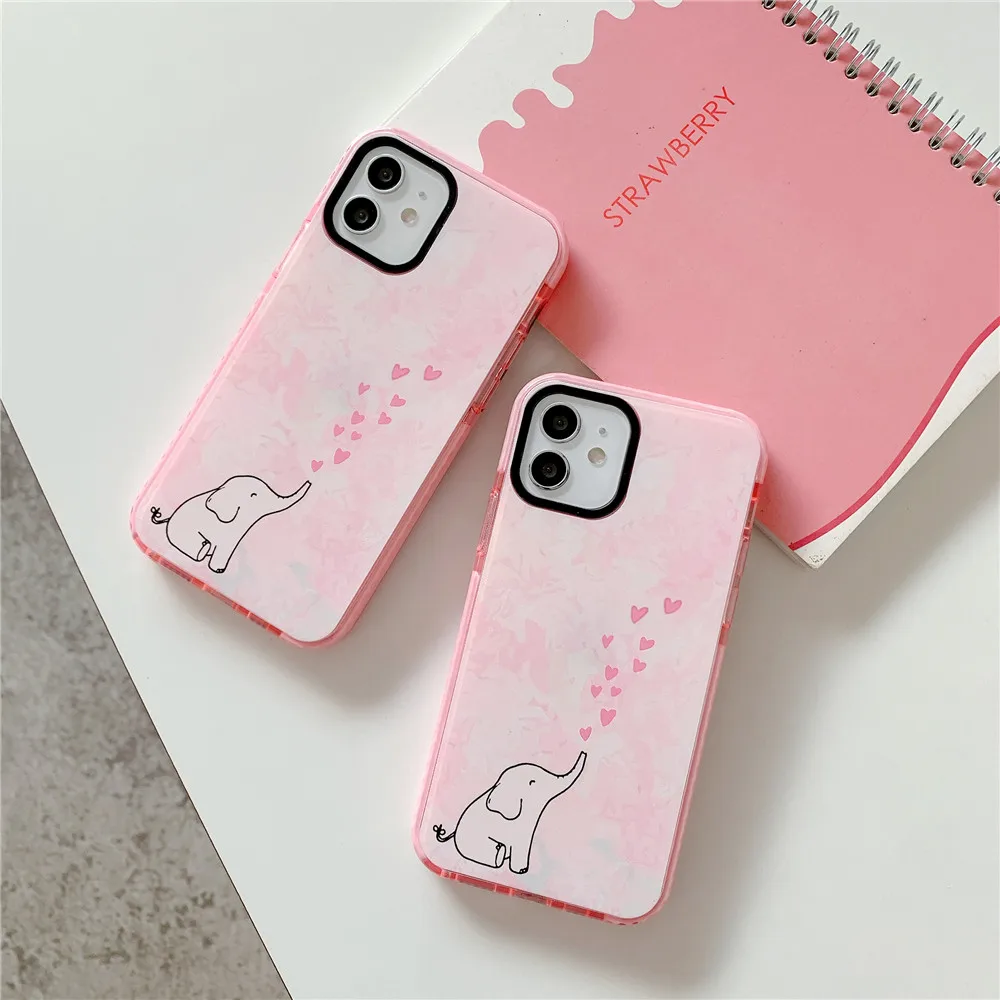 

Cartoon Pink Elephant Love Phone Case For iPhone 12 11 PRO MAX XS X XR 7 8 PLUS TPU Silicone Soft Shockproof Protective Cover