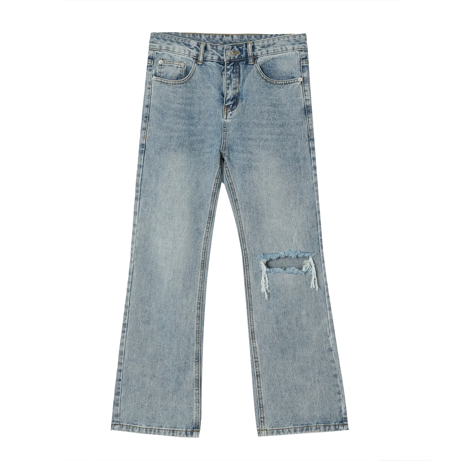 

Male Streetwear Hip Hop Vintage Fashion Loose Jeans Trousers Men Broken Hole Small Boot Cut Casual Denim Pant