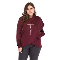 women hoodies sweatshirts autumn winter faith print plus size long sleeve pocket pullover hoodie female casual warm hooded tops