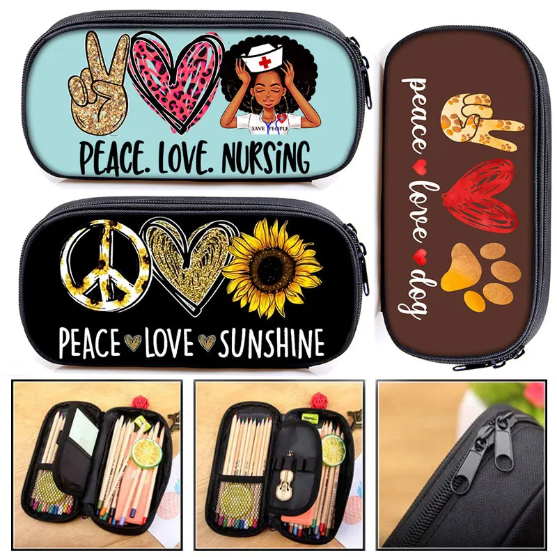 

Peace Love Sunshine Nurseing Dog Cosmetic Case Pencil Bag Boy Girls Stationary Bag Cute School Case Kids Pencil Box