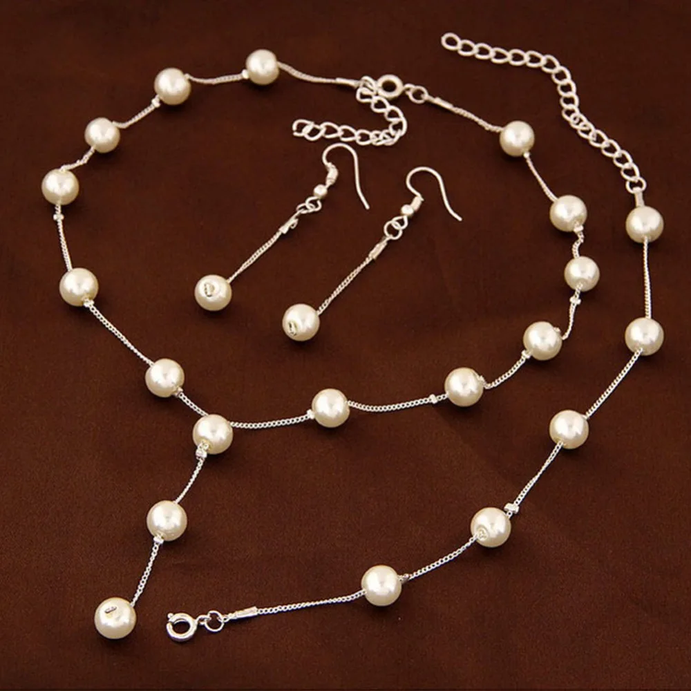 Имитация жемчуга комплект ювелирных изделий имитация женские серьги ожерелье