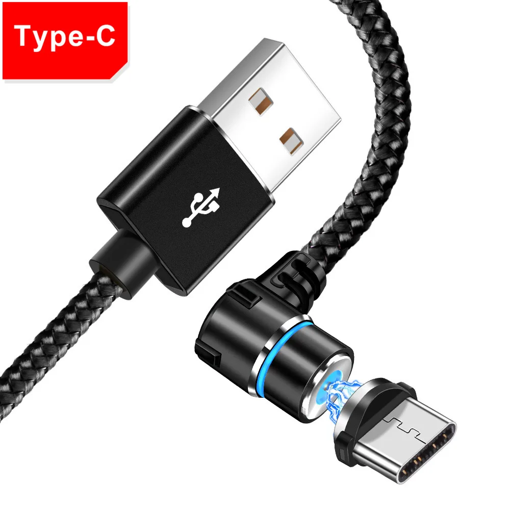 Магнитный 90 градусов mi cro usb type C кабель для iPhone 7 8 Plus X XS Max для Xiaomi Redmi Note 7 mi 8 для samsung S8 S9 Plus Кабель - Цвет: Type C Black