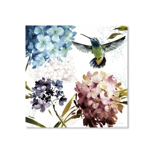 Цветной постер гортензии и птиц настенная живопись для дома гостиной настенное