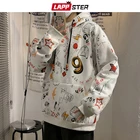 Мужские свитшоты LAPPSTER в стиле хип-хоп в стиле Харадзюку 2022 Мужская искусственная толстовка с капюшоном мужская Корейская забавная черная одежда