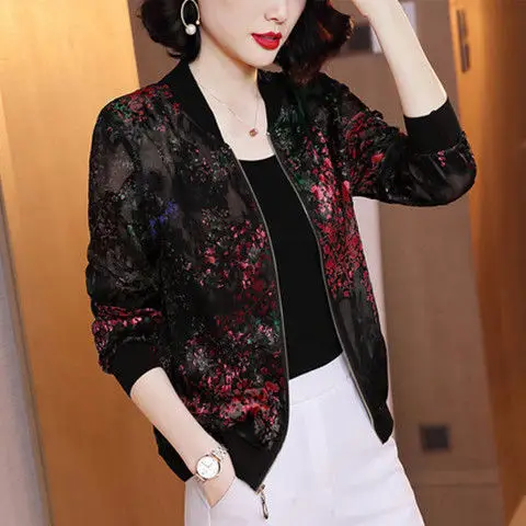 Размера плюс куртки шифон с принтом бейсбольная форма для женщин длинным рукавом