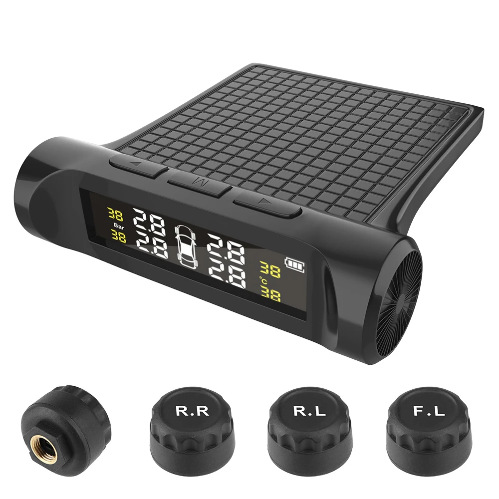 

LEEPEE Car TPMS Tyre Pressure Monitoring System Digital LCD Display Battery Auto Security Alarm Systems Tire Tester Accessories