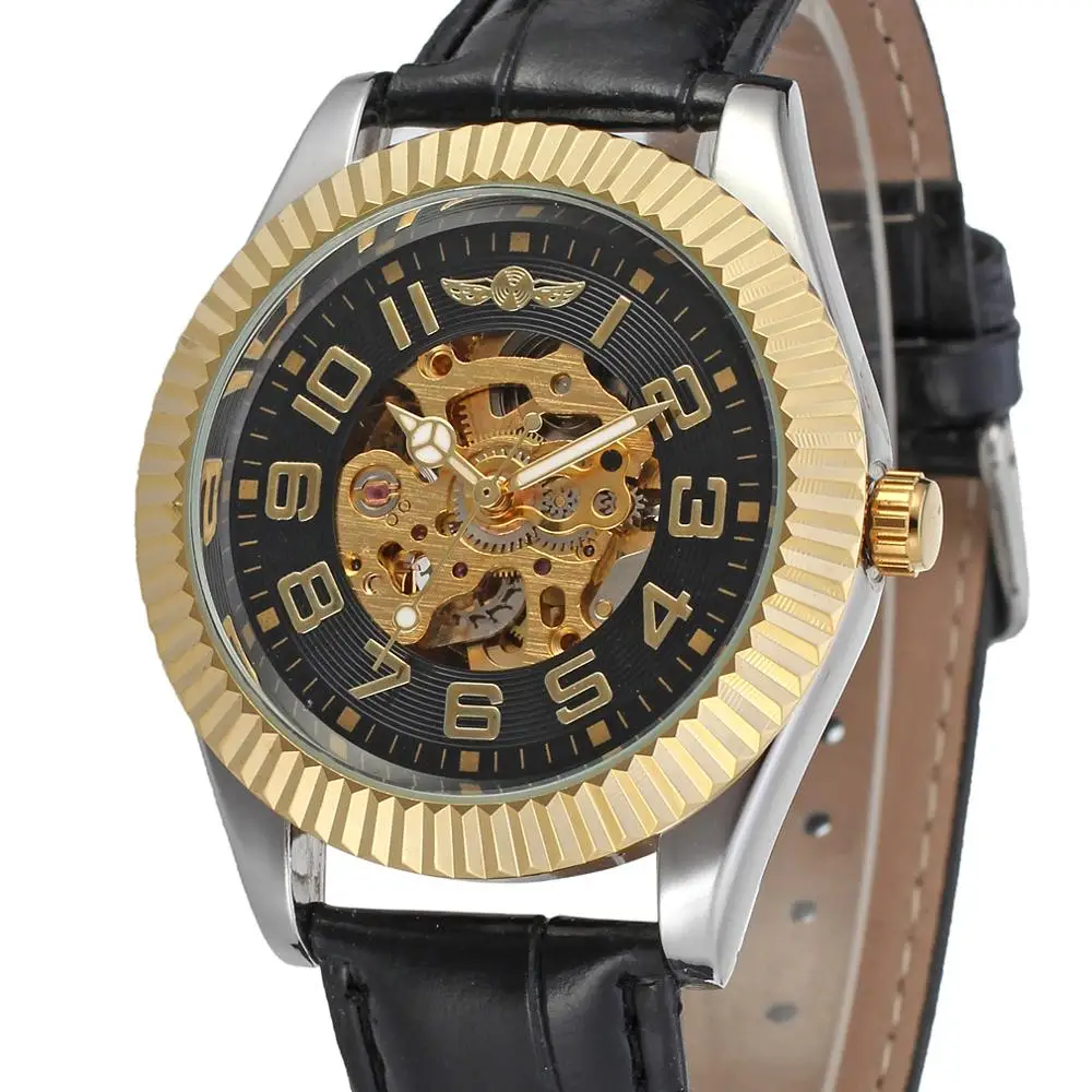 WINNER Брендовые мужские модные механические часы с кожаным ремешком повседневные