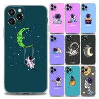 cute cartoon astronaut clear phone case for iphone 11 12 13 pro max 7 8 se xr xs max 5 5s 6 6s plus soft silicon