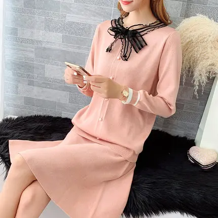 11 Женский комплект 2 шт. вязаный костюм Ms. Fashion тонкая рубашка вышитый свитер сумка бедра бахрома половина юбка из двух частей женская одежда - Цвет: 11