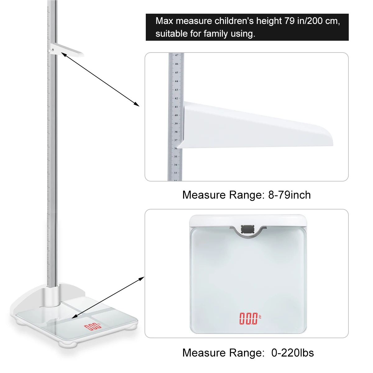 Штадиометр складной детский штадиометр с измерением высоты 2 в 1 79 дюймов и 200