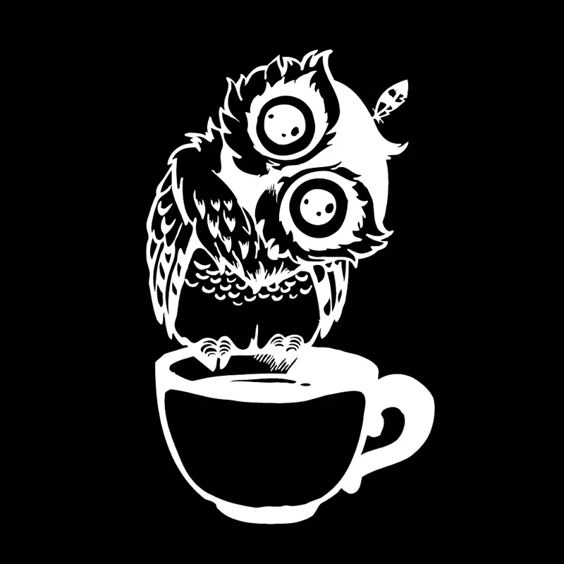 Funny Cartoon Owl Cup of Tea Vinyl Black/Silver Car Sticker 9cm*14cm | Автомобили и мотоциклы