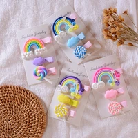 3pcset cute girl cloud lollipop rainbow hairpins cartoon bobby pin hair clips for girls children headband kids accessories