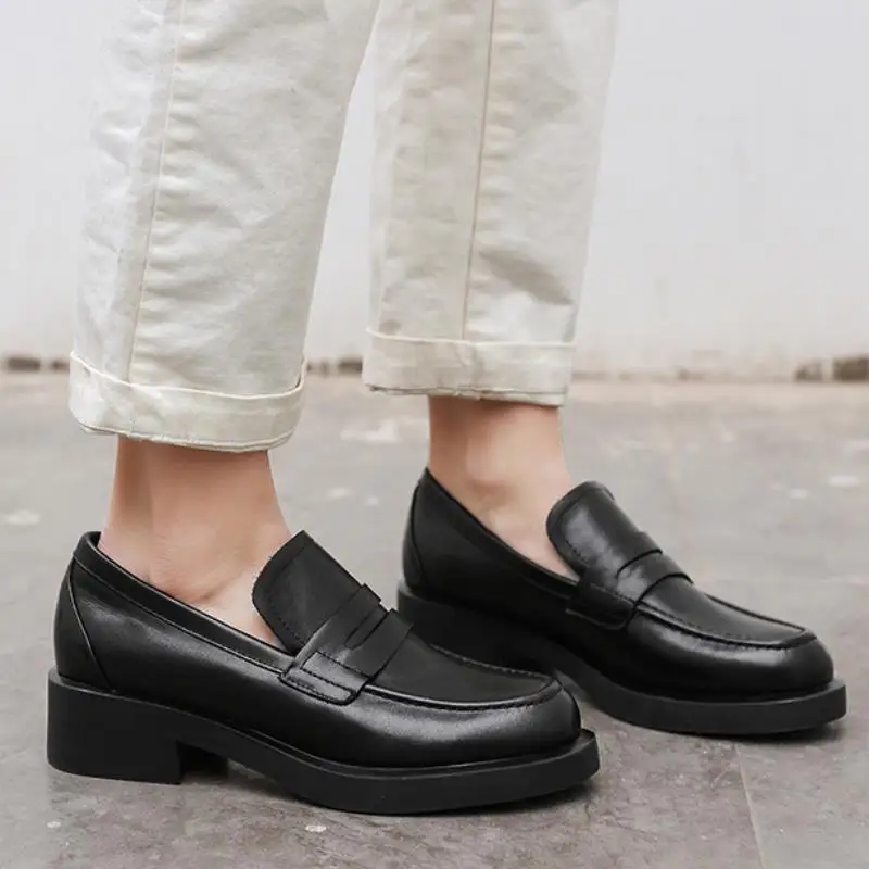 

RIZABINA Women Real Leather Flats Round Toe Slip On Shoes Solid Color School Ctyle Classic Ladies Footwear Size 35-40