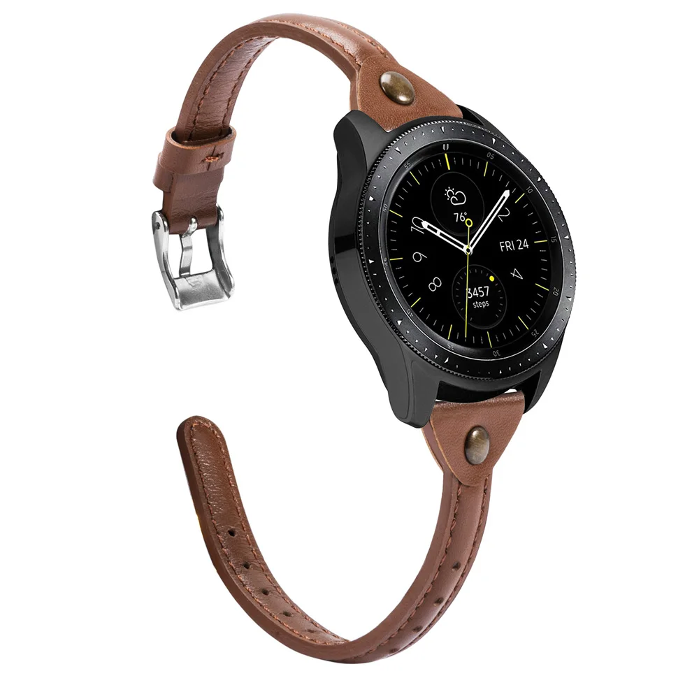 Brown Тонкий ремешок для часов из натуральной кожи для samsung Galaxy Watch 42 мм 46 мм женский ремешок Серебристый Стальной ремешок с пряжкой для активных 2 40 мм 44 мм - Цвет ремешка: Brown