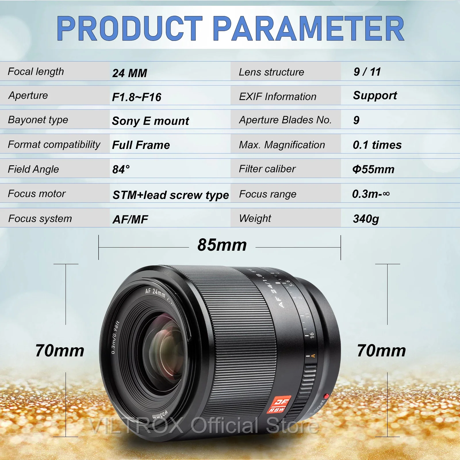 VILTROX 23 мм 33 56 F1.4 24 E F1.8 Автофокус Большая диафрагма AF фотообъектив для Sony mount