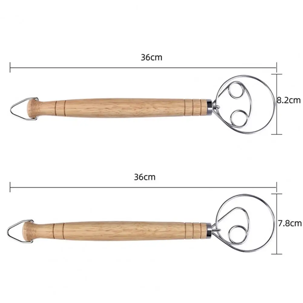 

HOT SALES!!! Flour Coil Stirrer Thicken Portable Wooden Handle Manual Dough Whisk with Hook for Home Bakery