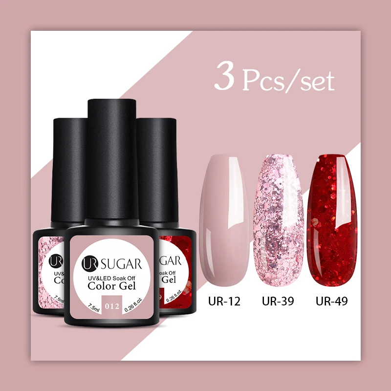 3PCS SET 4 Ur Sugar 2 шт./лот гель для ногтей с блестками Набор лаков розовый гибридный Цвет серии Полупостоянный светодиодный лак для ногтей набор блестки гель - Цвет: 3PCS SET 4