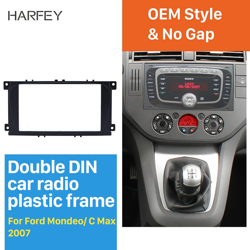 

Harfey Car Radio Fascia DVD Panel CD Trim Face Plate Black for Ford Focus II Mondeo Kuga C Max 2007 Audio Double Din Frame