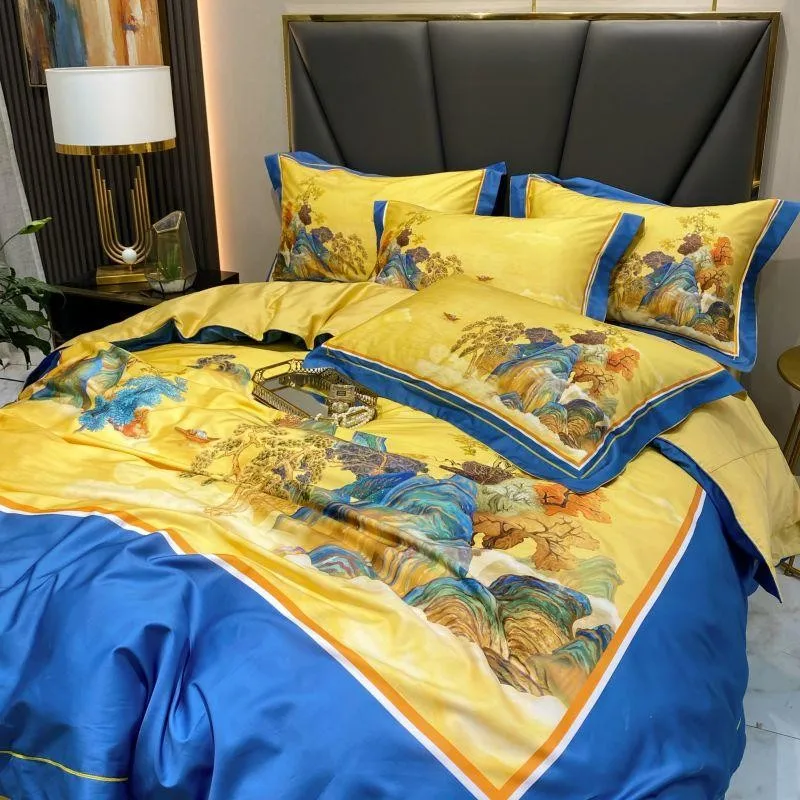 

Egyptian Cotton Soft Duvet Cover Set Natural Landscape Mysterious Clouds Fog Mountains 4Pcs Bedding Bed Sheet 2 Pillowcases