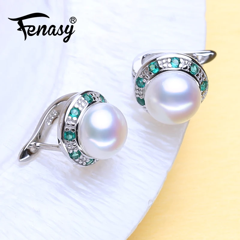 Женские серьги гвоздики с изумрудами FENASY из серебра 925 пробы натуральным