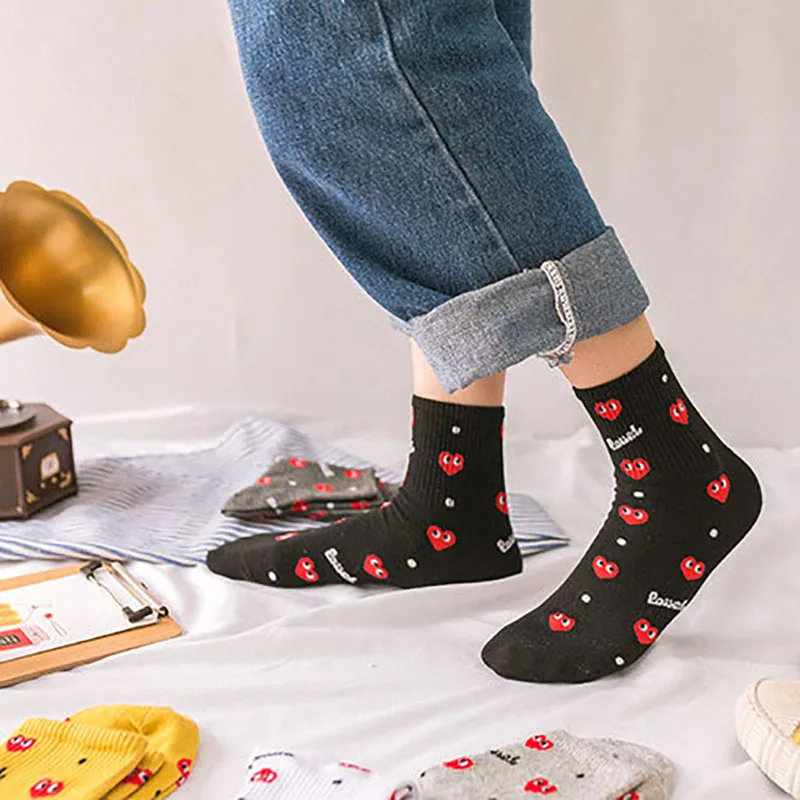 Женские Носки с рисунком сердца короткие носки женские черные белые милые для