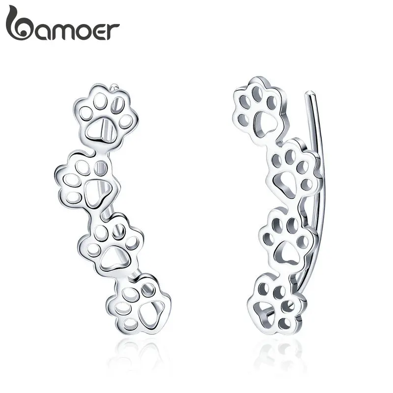 Silver 925 BAMOER,, 925 пробы серебряные серьги-гвоздики в виде лапы кошки и собаки для женщин, ювелирные изделия из стерлингового серебра SCE430 - Окраска металла: Silver 925