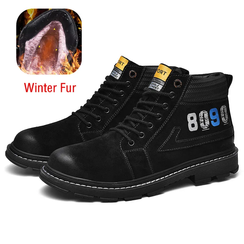 

Misalwa Russian Spring / Winter Fur Casual Work Boots Men Pig Suede Leather Sneakers Lace-up Big Size 38-46 Dropship Men Shoes