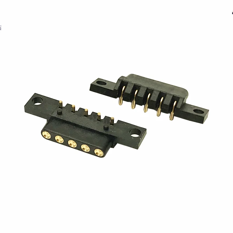 

2 pcs Female Male Spring Loaded Connector Pogo Pin 5 Pin 2.54 mm Pitch Through Holes With Flange Panel Mount Single Row Strip