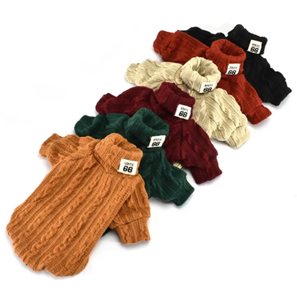 Свитер с высоким воротником для собак и кошек зимняя теплая вязаная одежда