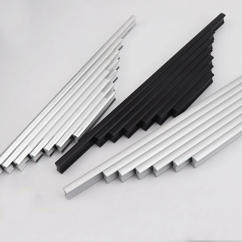 

Modern Long 128mm Cabinet Handle Minimalist Wardrobe Black Silver Door Handle Aluminum Small Drawer Pulls Hardware 201