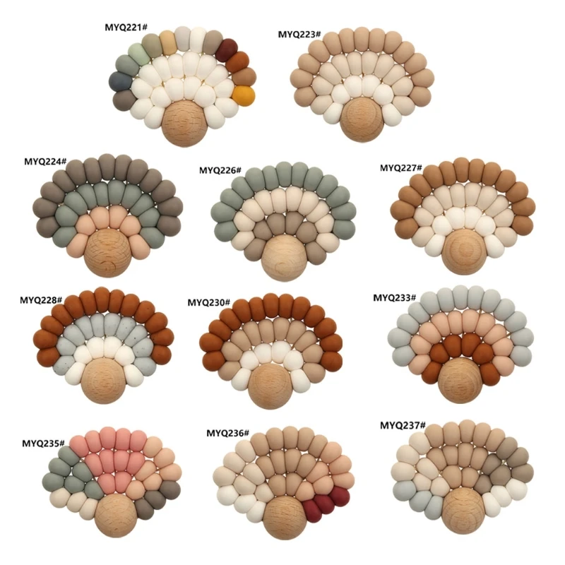 

Baby Teether Wood Rring Rattle Food Grade Silicone Teether Baby Products DIY Crafts Teething Toys