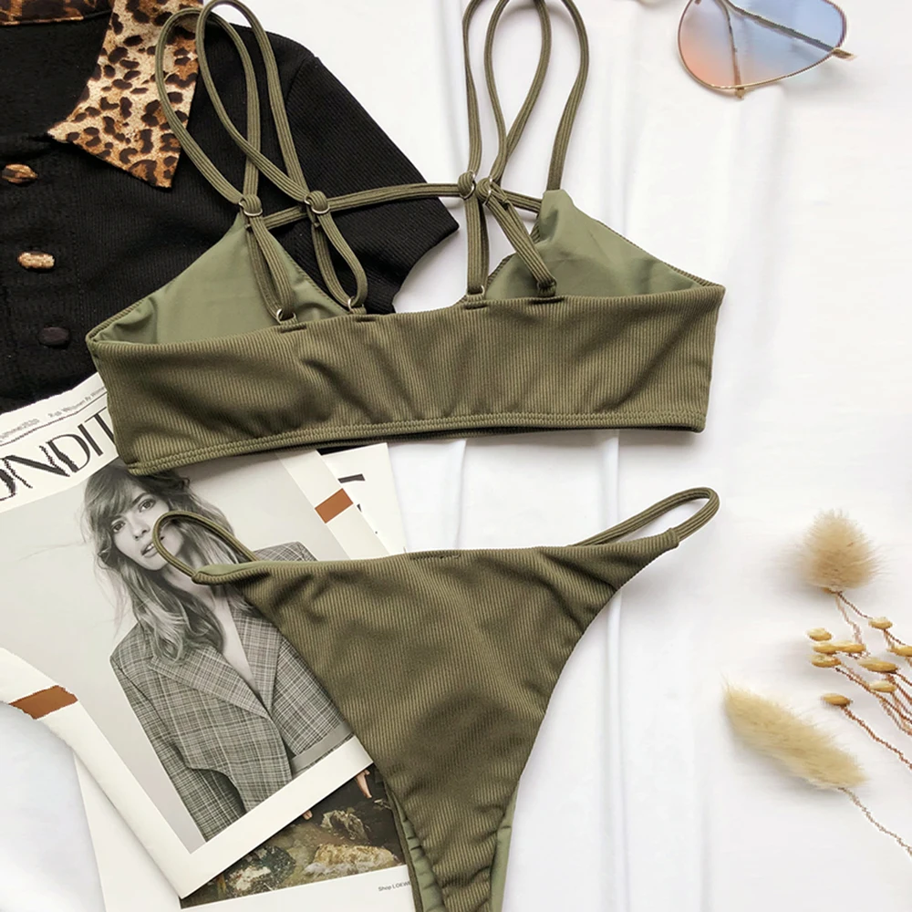 

Vigoshely String Hollow Swimwear Women Sexy Thong Bikini 2021 Brazilian Swimsuit Female Push Up Bikini Set Biquini Bathing Suit