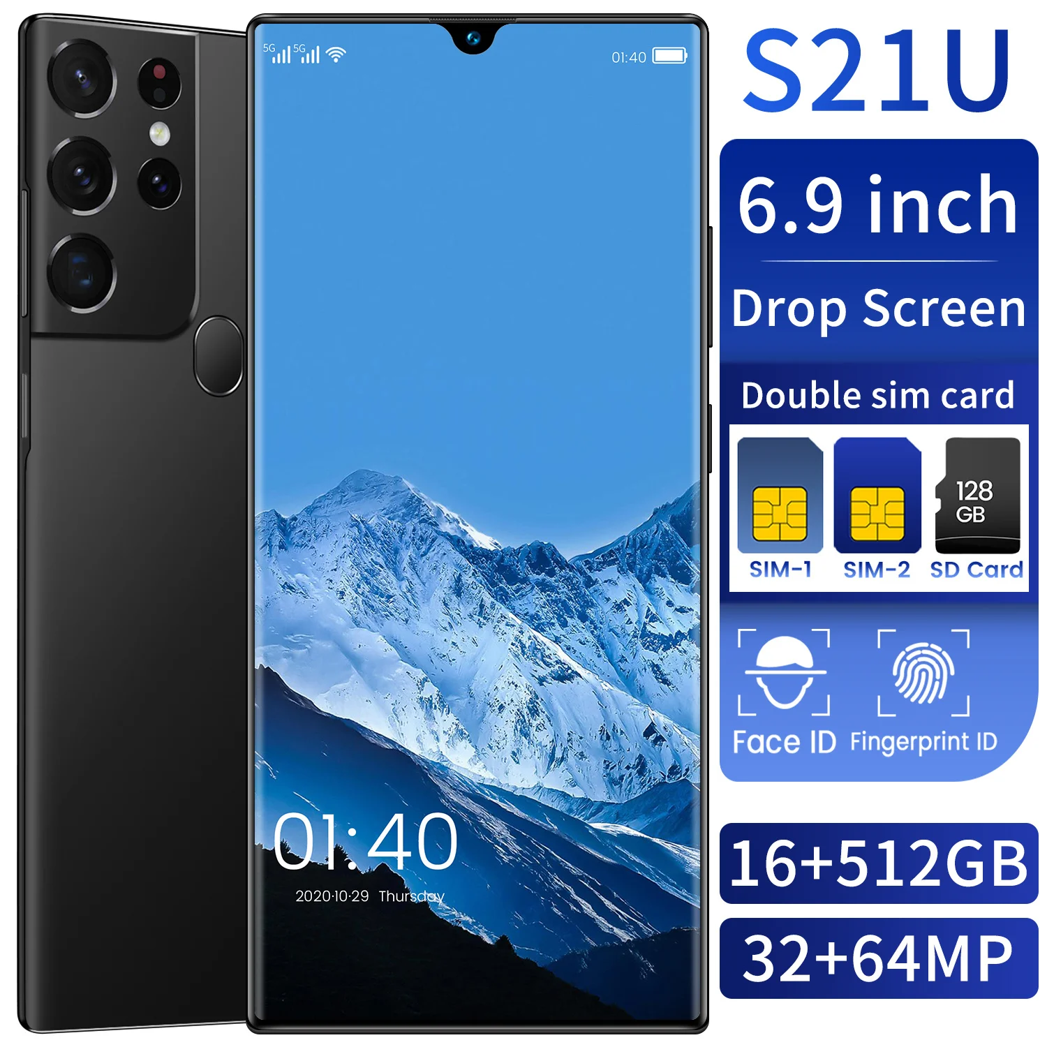 

S21U 16GB RAM 512GB ROM Android11 6800mAh Big Battery Deca Core CPU Mobile Phone 6.9 Inch 32+64MP Rear Cameras Newest Smartphone