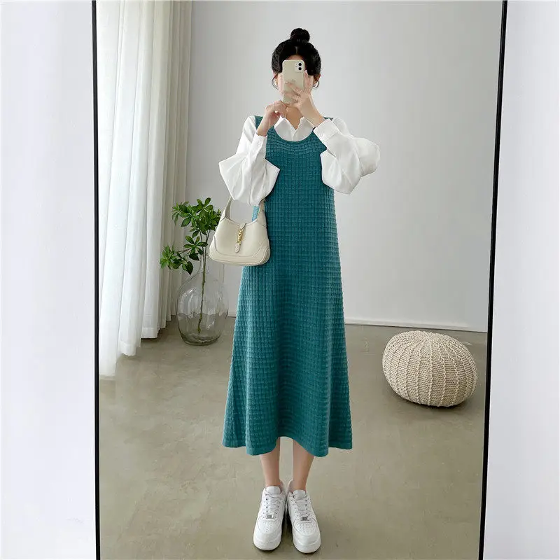 

Knitted Waistcoat Dress Women's Autumn Winter 2021 New Loose Korean Style Lazy Wind Pullover Round Neck Sweater Vest Dress M885