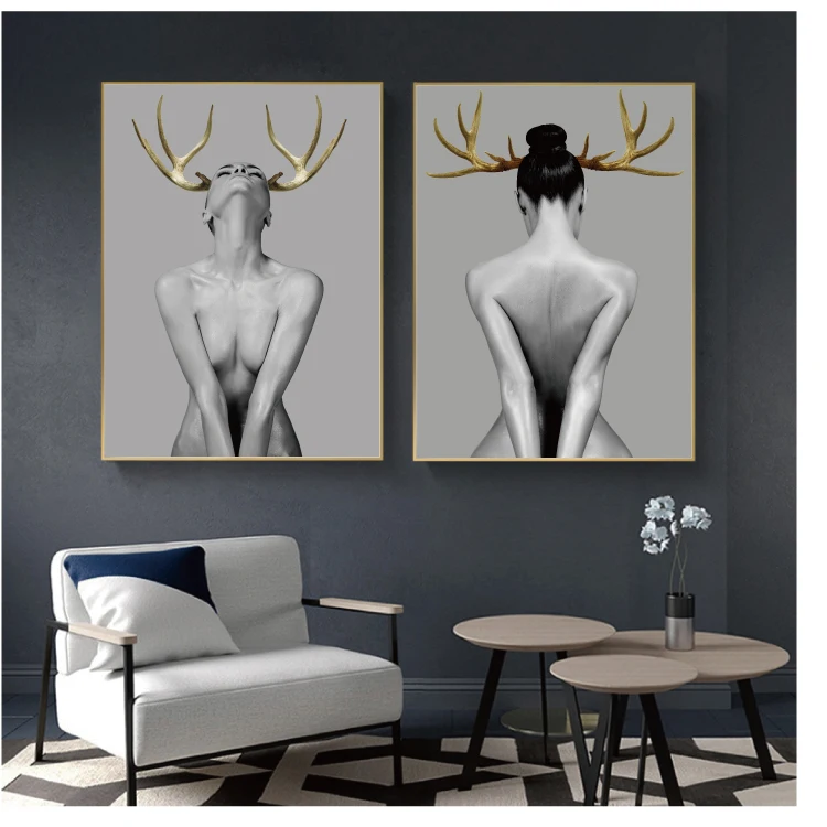 Скандинавские оленьи рожки для девочек фигурные стены Искусство на холсте