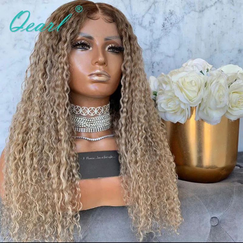 

Kinky Curly Lace FRont Wig Ombre Ash Blonde Human Hair Wigs 13x4/13x6 Preplucked with Baby Hairs REmy Hair 150% 180% Qearl