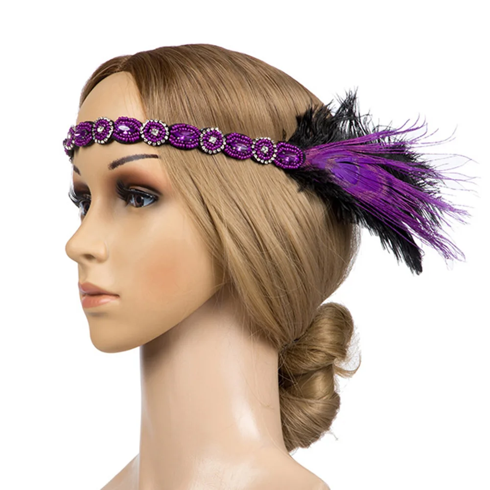 

Retro Women Peacock Feather Rhinestone Headband Headpiece Party Hair Accessory