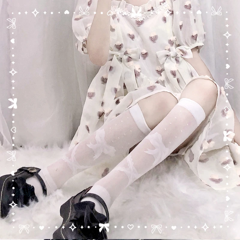 

Мягкий сестра Косплэй японские носки Для женщин в стиле «лолита» с симпатичным бантом, обувь с ремешками крест-накрест в волновой точки сре...
