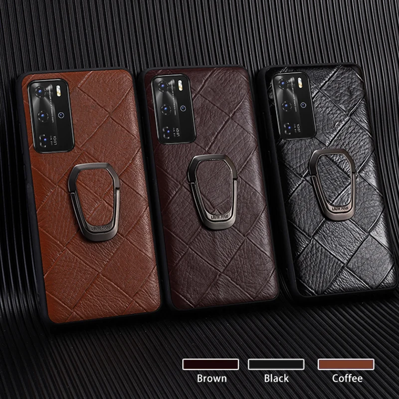 

Leather Phone Case For Huawei P20 P30 lite P40 Pro Nova 5T Honor 9X 10 20 30 Pro Rhombus texture Magnetic Kickstand Cover