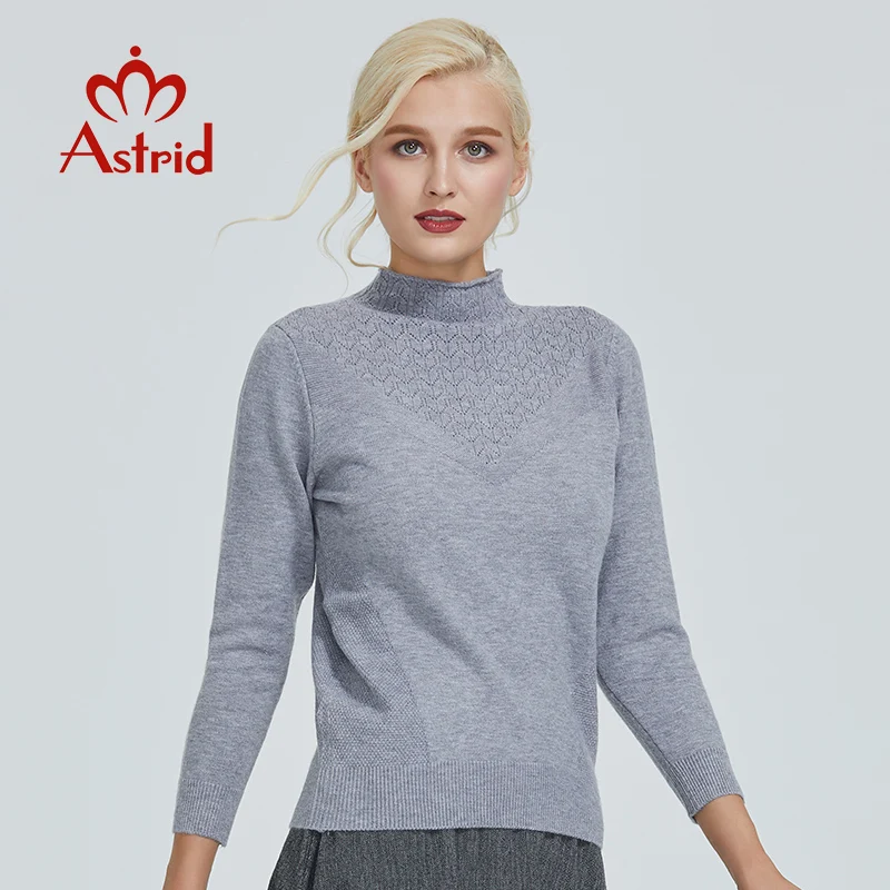 

Astrid 2021 осень новое поступление свитер женский Высококачественный тонкий хлопковый топ коричневый популярный элегантный укороченный свитер для дам MS-013