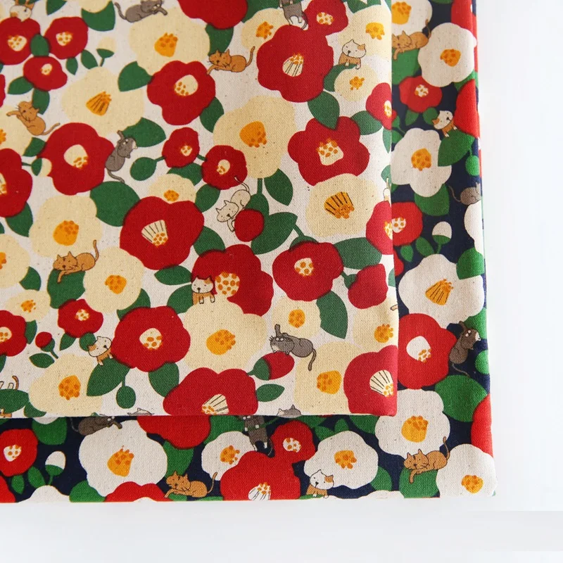 

Cotton Linen Flower Printed Fabric DIY Patchwork Home Textiles Materials Cute Japanese Style Fabric For Sewing Bags Tablecloths