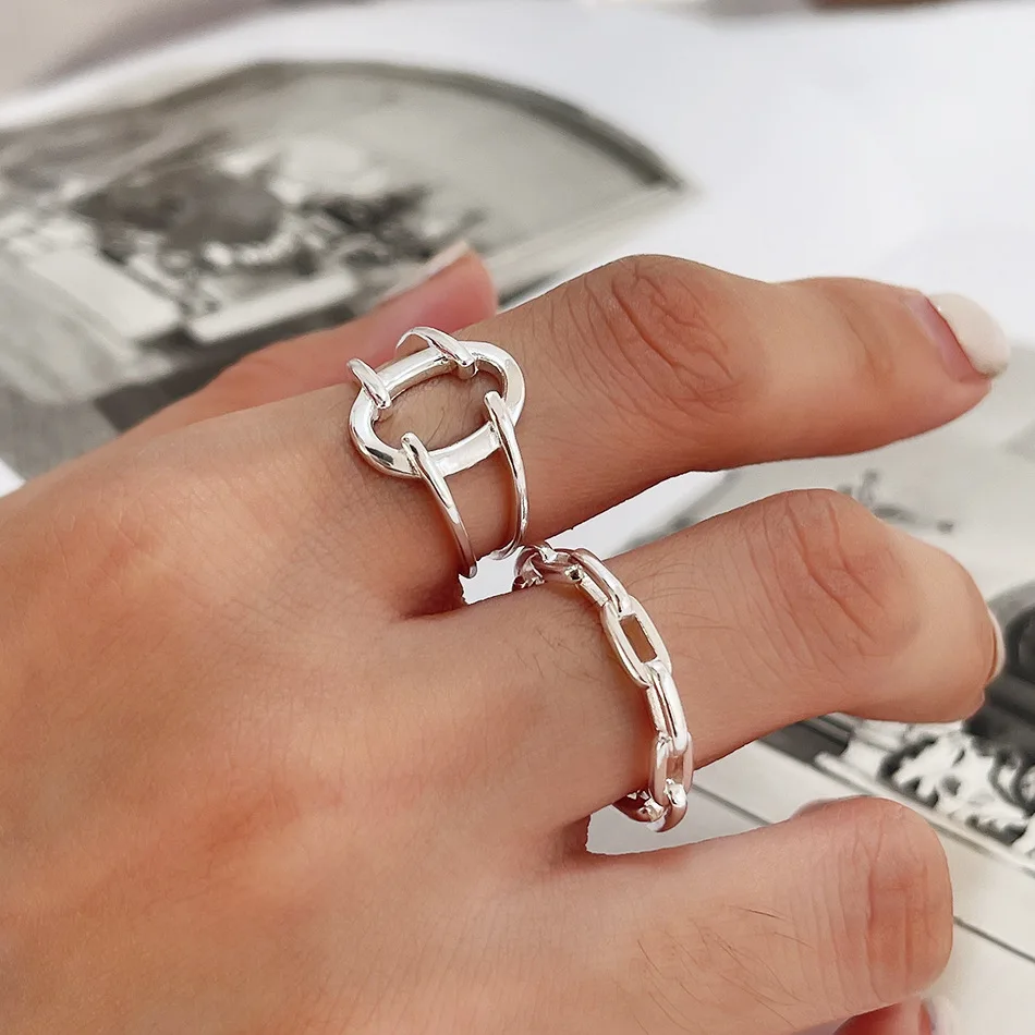 

Двухслойное кольцо с открытой планкой, женское регулируемое кольцо-цепочка