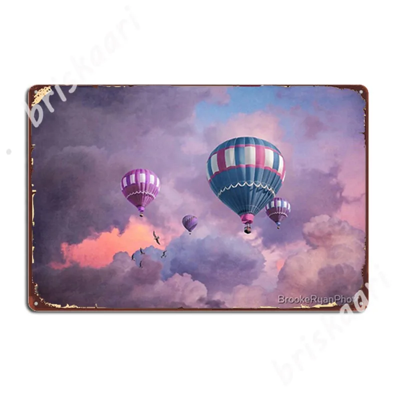 Blue Pink And Purple Hot Air Balloons On Pastel Clouds Metal Signs Club Party Customize Poster Cinema Tin sign Posters |