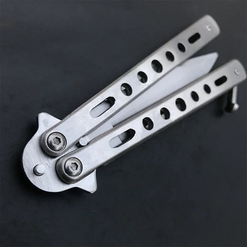Cuchillo plegable de entrenamiento de acero Cuchillo de regalo, herramienta de práctica de titanio, sin filo, accesorios