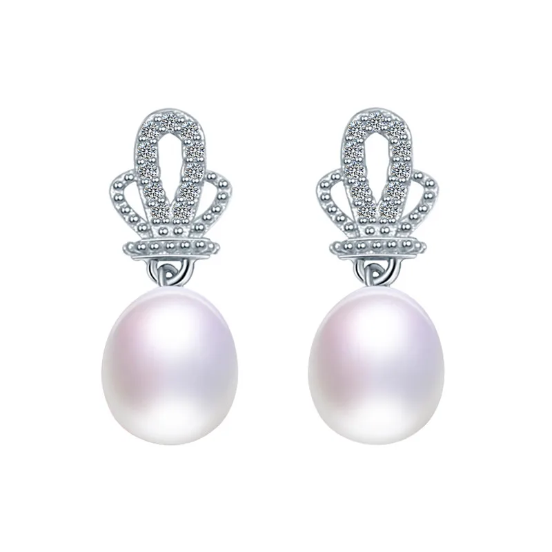 Dainashi 925 Sterling Silver Zircon Crown Fashion Drop Earrings 100% Genuine Natural Freshwater Pearl for Women | Украшения и